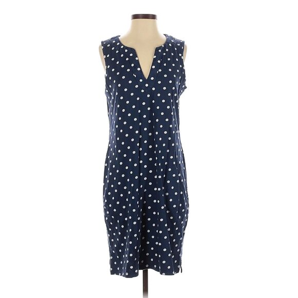 Lands' End Navy Blue Polka Dot Knit Shift Dress w/Pockets Size 1X 16W-18W Plus - Picture 6 of 11